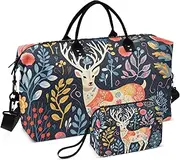 [YXYZRMY] Travel Duffel Bag Deer Colorful Floral Gym Bag Sports Tote Bag with Multiple Interior Pockets Shoulder Weekender Bag for Women Men with Toiletry Bag 20.5”x 7.9”x 13.8, Multi-Colored, one size