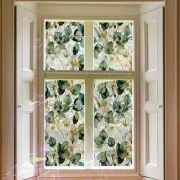 Watercolor Leaves Static Window Film Suncatcher Glass Cling Privacy Decal Liv...