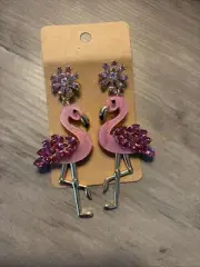 Pink Flamingo Rhinestone Lucite Earrings