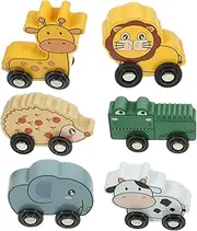 KICHOUSE 6pcs Boys and Girls Wooden Train Car Sets Animal Tray Safe Cognition Playthings for Early Learning