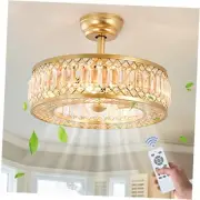 Gold Crystal Caged Ceiling Fans with Light, 18" Bladeless Ceiling Fan with