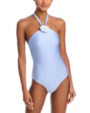 Aqua Rosette Halter Neck One Piece Swimsuit- Exclusive