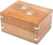 ZIYA Wooden Meduim Cremation Pet Urn for Dog and Cat Ashes Box | Handmade Wood Memorial Pet Urn | Brass Paws Inlaid | Pet Memorial | Funeral Urns Box for Pet Ashes | up to 95 Pounds