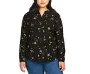 Hilary Radley Women's Blouse Shirt Floral Long Sleeve Blouse Black Size XXL