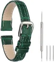 [uxcell] Leather Watch Bands for Men and Women, 12mm Crocodile Pattern Watch Band Quick Release Watch Strap Replacement, Flat Thin Elegant Leather Strap with Tools, Green