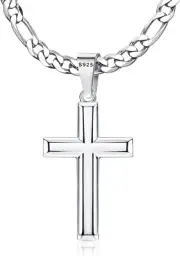 925 Sterling Silver Cross Necklace for Men Women Big Beveled Edge Cross Gift 20"