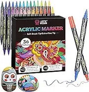 LET'S RESIN 36 Acrylic Paint Pens Markers, Fine&Brush Dual Tip Markers, Strong Coverage Bright Colored Pens for Rocks, Canvas, Wood, Glass,Fabric, Plastic, Drawing Supplies, Acrylic Paint Set