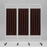 3-Panel Hospital Privacy Partition Screen with Wheels,Folding Portable Room Divider, Indoor Temporary Room Partition Wall Fencing,Nylon Fabric,Brown and White