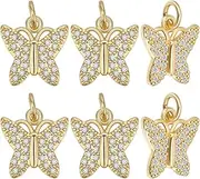 Beebeecraft 1 Box 6Pcs Cubic Zirconia Butterfly Charm 18K Gold Plated Brass Crystal Butterflies Dangle Charms for jewellery Making Charms DIY Craft (12.5x12mm)