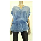 NY Collection Women Top Blouse Shirt XS Light Blue Polka Dot Floral Lace