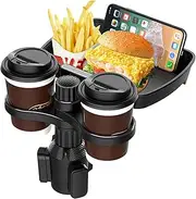 BEANPRECOY Car Cup Holder Tray Expander 360° Rotatable Detachable Snack Tray Adjustable Cup Holder Expansion Tray with Double Cup Holder Car Gadgets Essential for Travel Road Essentials Accessories