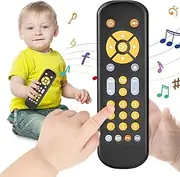 Baby TV Remote Control Toy with Light and Sound, Toddler Realistic Controller with 3 Languages, Early Educational Learning Musical Toys, Preschool Infant Boys Girls 6, 12, 18 Months (Black)