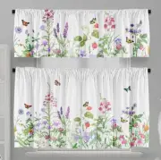 Spring Flowers Butterfly Kitchen Curtains Short and Valance Set Green