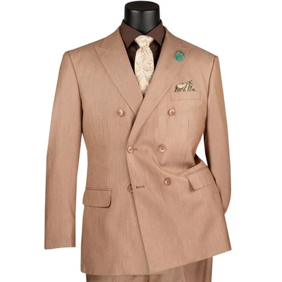 BIG & TALL Men's Mocha Brown Sharkskin Double-Breasted Suit w/ Flex Waist NWT