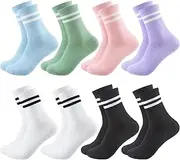 [Utensilsto] 8 Pairs Women's Sports Socks Tennis Socks with Stripes Work Socks for Running Sports Work