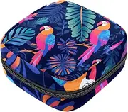 Period Bag,Sanitary Napkin Storage Bag,Colorful Tropical Jungle Leaves Parrots,Tampon Bag for Purse