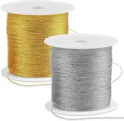 110 Yards Gold Ornaments String, 2 Spool 0.2Mm Sliver & Gold String for Ornament