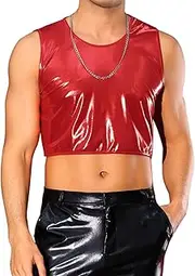 [Lars Amadeus] Shiny Tank Tops for Men's Sleeveless Tee Shirt Party Disco Metallic Crop Vest