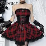 CHUNGLO 哥特式女式連衣裙蕾絲無袖修身性感連衣裙 GRUNGE PUNK Y2K HARAJUKU LOLITA