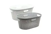 2 x 40L Plastic Oval Laundry Basket Hamper Clothes Storage Washing Bin Household