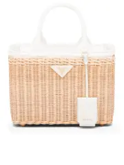 Prada Wicker and Canvas Tote Bag
