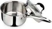 Tri-Ply Stainless Steel Saucepan with Glass Strainer Lid, Two Side Spouts, Ergon