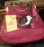 Patricia Nash Leather Novella Frame Bag w/ Extra Strap & Chain