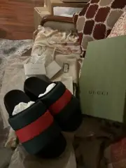 Gucci Puffer Nylon Slides Black/Red/Green Sandal Unisex Size 39 US 8