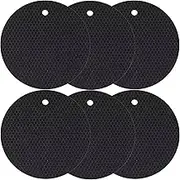 6 Pack Silicone Kitchen Mat Heat Resistant Pot Holders Hot Pads Multi-Purpose Table Placemats for Hot Dishes & Table - Kitchen Potholders for Jar Opener, Spoon Holder, Oven Mitts (Black)