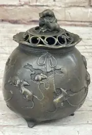Milo Signed Rat Incense Burner Bronze Sculpture Coin Holder Vintage Asian Deal