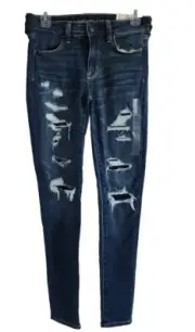 American Eagle Next Level Stretch Jegging Women's Sz 4(27) Blue Destroyed Denim