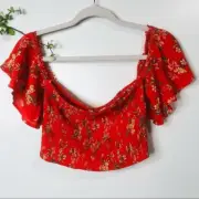 American Eagle Outfitters Red Boho Floral Crop Top