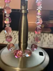 Laguna Pink Rose Faceted Bead Necklace with Vintage Brass Hook Clasp