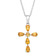 Pear-Shaped and Round Citrine Cross Pendant in Sterling Silver
