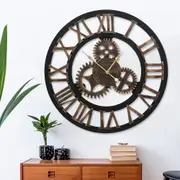 Artiss 80CM Gear Wall Clock Large Vintage Retro Wall Clocks Silent Luxury Art Wood Round Industrial Clocks Home Decor
