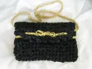 NEW HANDMADE Black Gold Bow Detail Bridal Evening Purse/Clutch Removable Strap