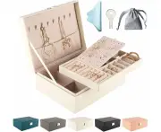 Jewellery Box Organiser for Women Girls, 2 Layers, Removal Tray, PU Leather Large Jewelry Storage with Necklace Hangers Removable Compartment for Ne