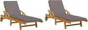 Camping Sunloungers Reclining Patio ChairsSolid Acacia Wood Sun Loungers with Cushions (200x68x83 cm)