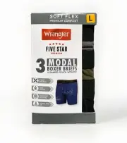 NEW Wrangler FIVE STAR Premium Men's Soft Flex 3-Pk Modal Boxer Briefs Size: LG