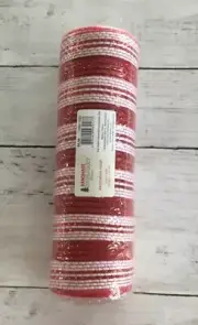 Handmade Holiday Red & White Mesh Ribbon 10” Wide X 30 Ft Wreaths Decor