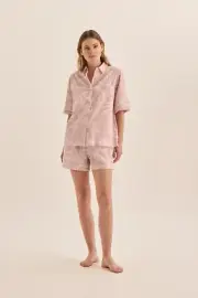 Ladies Gingerlilly PJS Pink Floral Cotton Short Shirt Set Pyjamas Milana