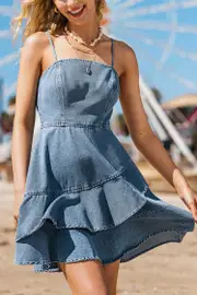 Cupshe Classic Darling Denim Mini Dress - Blue,L