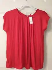 NWT Ann Taylor LOFT Pull Over Cap Sleeve Tie Key Hole Red Rayon Top sz X-Small