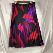 Nine West Flare Skirt Women’s size XL Red purple black Pleated Pull on Satin NWT