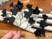 vintage millinery silk leaves 1940s hand wrapped 1 spray black Japan