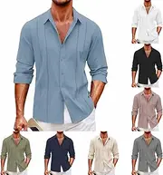 Rayon Shirts Men Shirts Casual Button Down Long Sleeve Dress Shirt Summer Beach Linen Shirts Big and Tall T Shirt