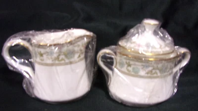 Noritake Bone China 9704 Sakura Creamer, Sugar Bowl with lid.