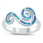 Wind Symbol Ring Sterling Silver 925 Blue Lab Opal Face Height 11 mm Size 10