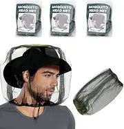 Pack of 3 Hat with Mosquito Net, Mosquito Net Hat, Mosquito Head Net, Fly Net for Face, Muck Hat Head Net, Anti-Mosquito Bee Bug Insect, Beekeeper Protective Hat, Fly Mask Cap Hat, Mesh Face