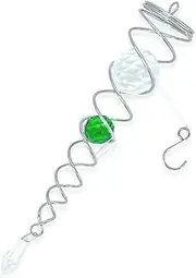 Gazing Ball Spiral Tail Wind Spinner, Hanging Wind Spinners for Yard Garden, Stainless Steel Glass Ball Swivel Decoration Outdoor Indoor Helix Spiral Kinetic Ball with Hanging Swivel Hook